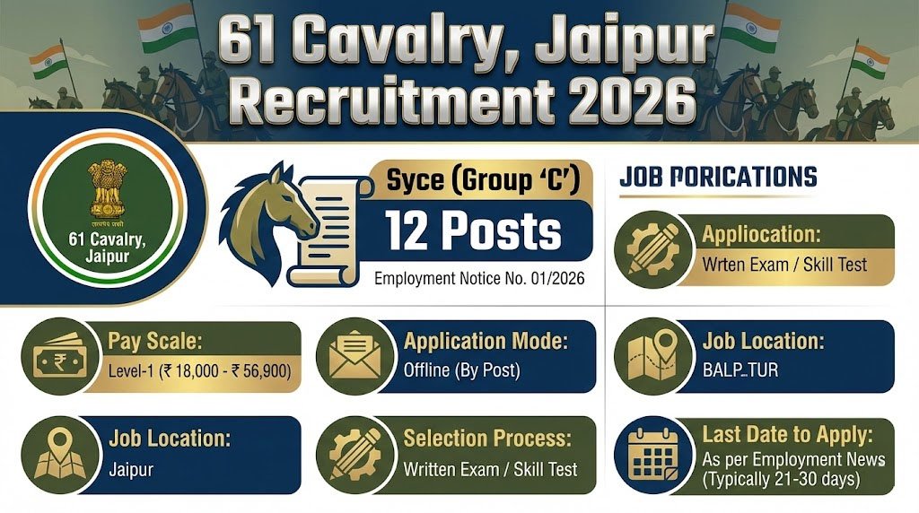 61 Cavalry Jaipur Recruitment 2026