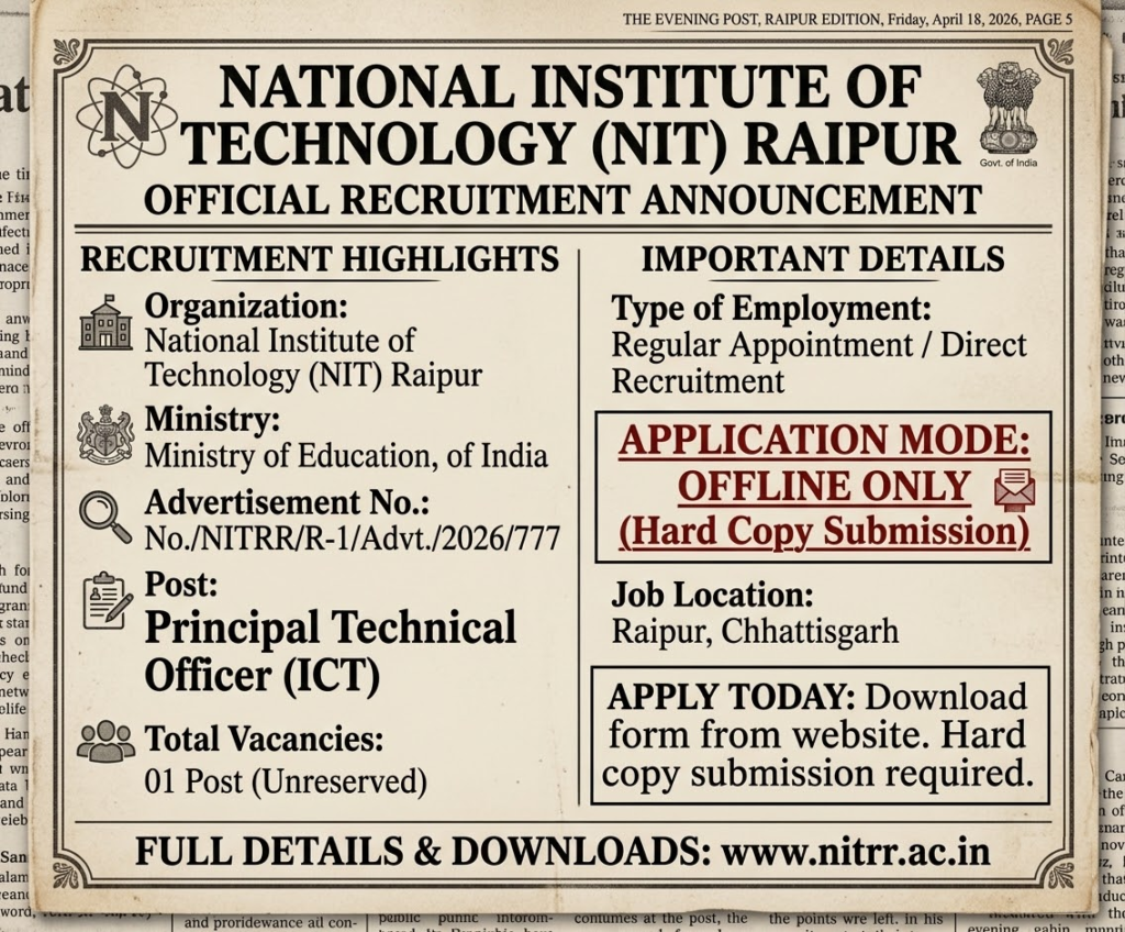 NIT Raipur Recruitment 2026