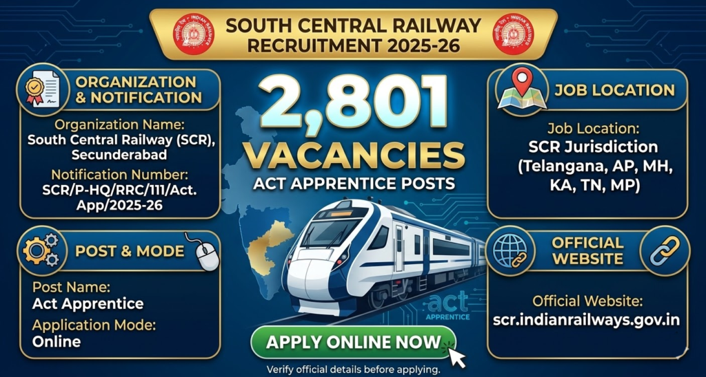 South Central Railway (SCR) Apprentice Recruitment 2026