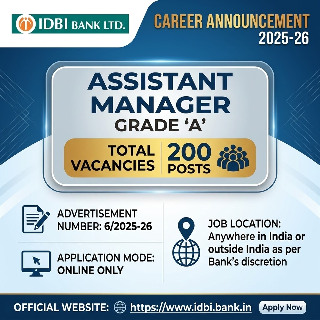IDBI Bank Assistant Recruitment 2026 -  Apply Online 