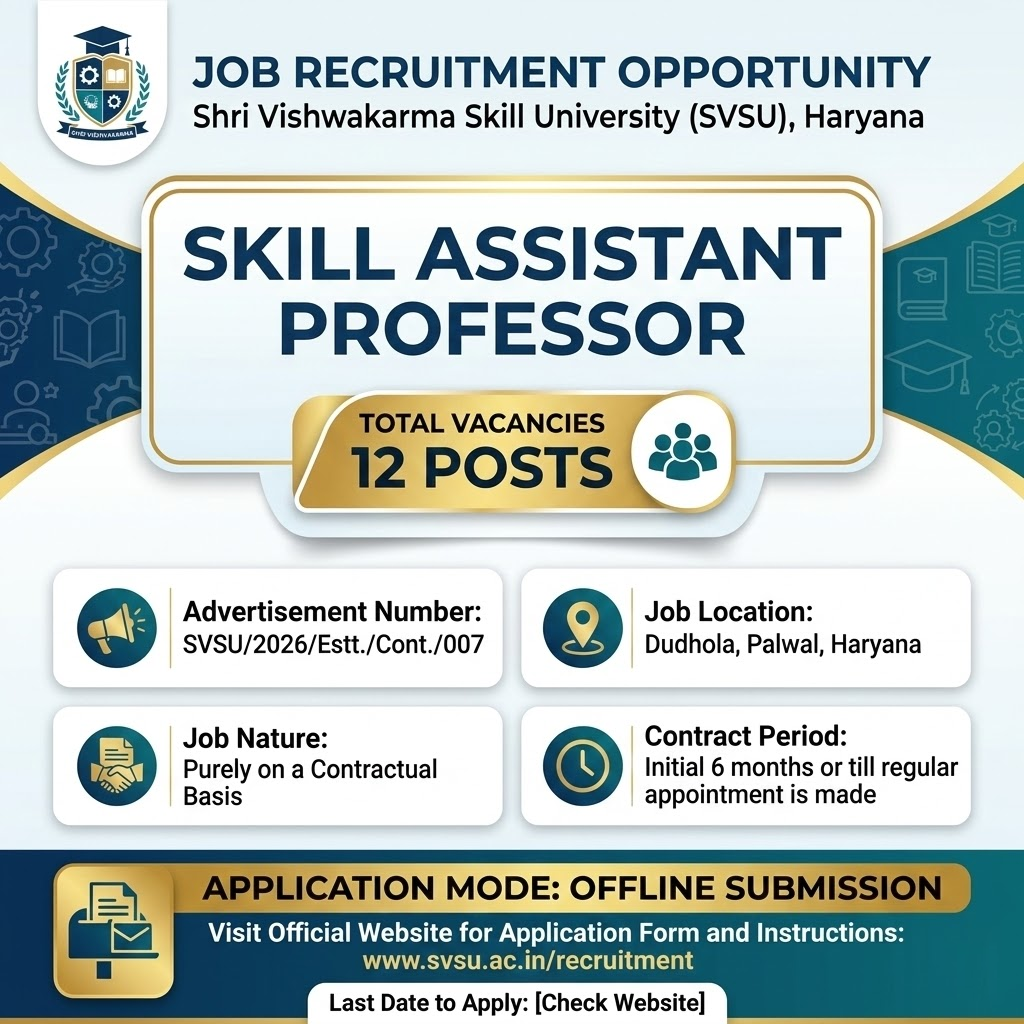 SVSU Recruitment 2026 - Apply Offline for Skill Assistant