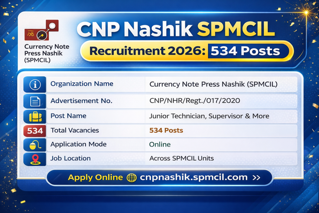 CNP Nashik SPMCIL Recruitment 2026